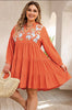 (Plus size) Elegant Embroidered V Neck Tiered Ruffle Dress