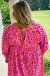 (Plus size) Rose 3/4 Sleeves V Neck Leopard Dress