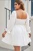 (Plus size) High Waist Elegant Square Neck Puff Sleeve