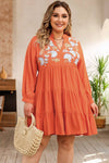 (Plus size) Elegant Embroidered V Neck Tiered Ruffle Dress